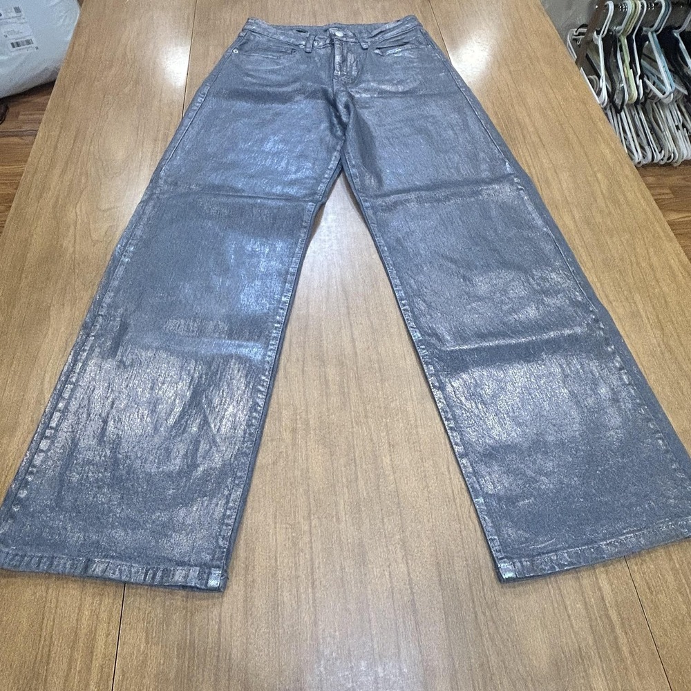 Wild Fable High-Rise Baggy Jeans Womens 4R Silver Wide Leg Metallic 27x30